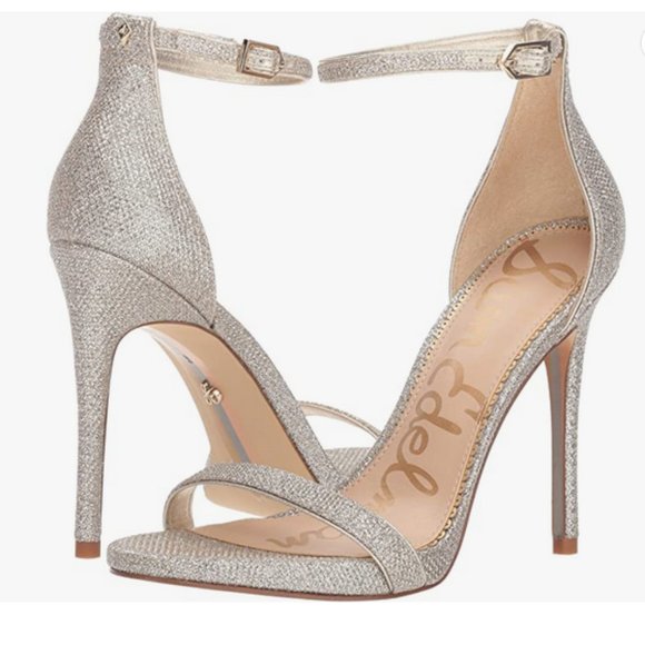 SAM EDELMAN Metallic Leather Strap Heel Sandals - Picture 1 of 3